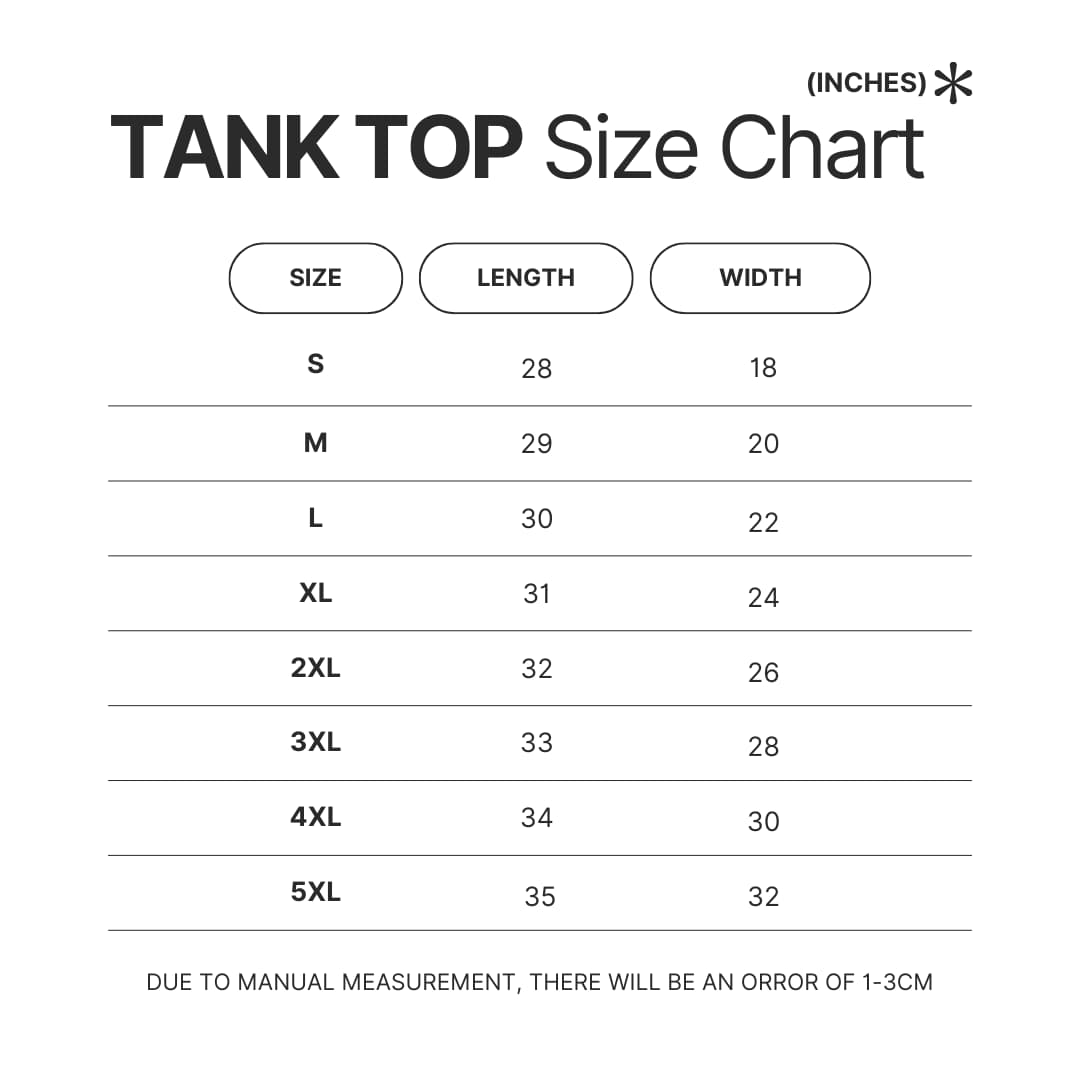 Tank Top Size Chart - Mob Psycho 100 Shop