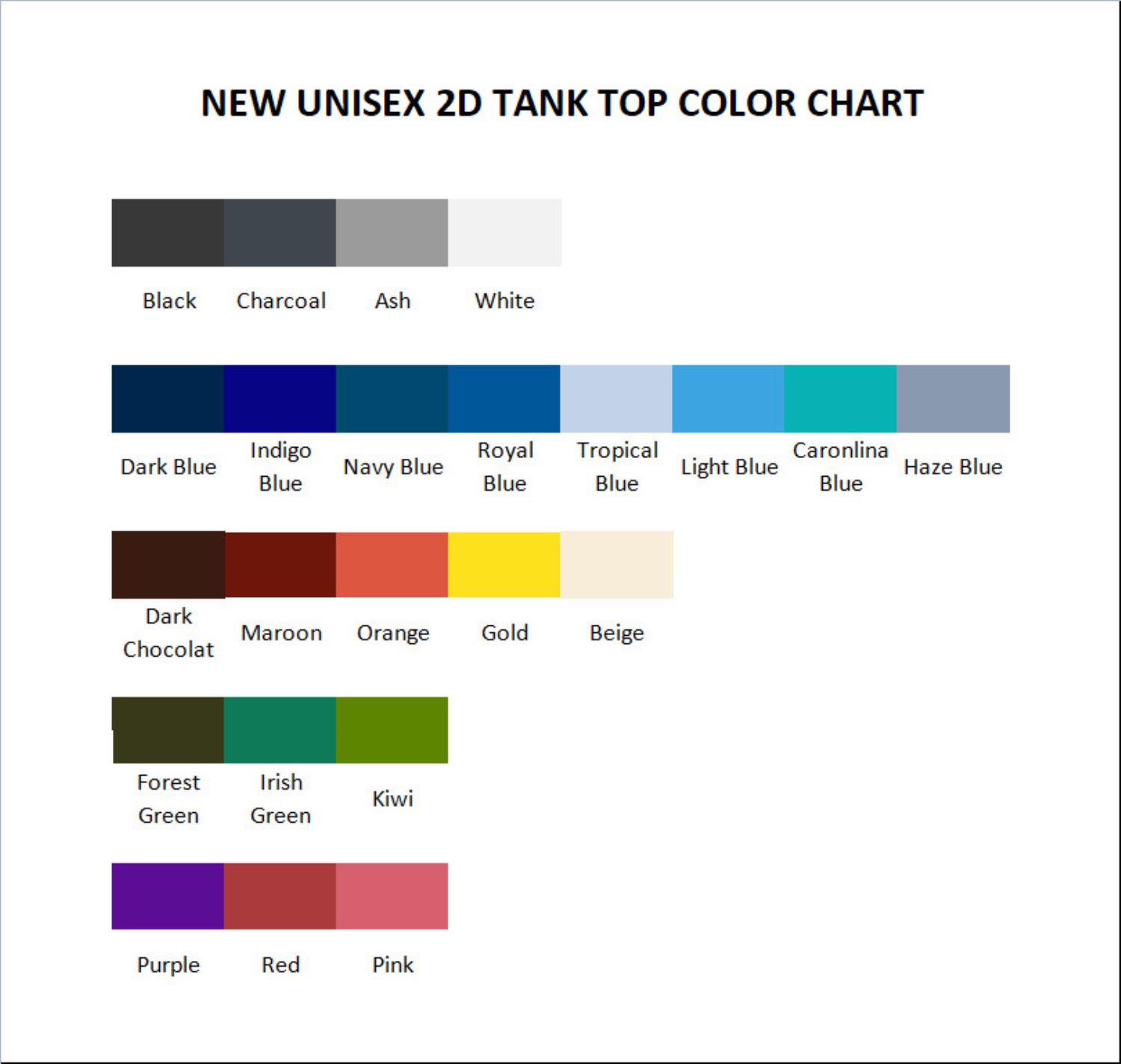 tank top color chart - Mob Psycho 100 Shop