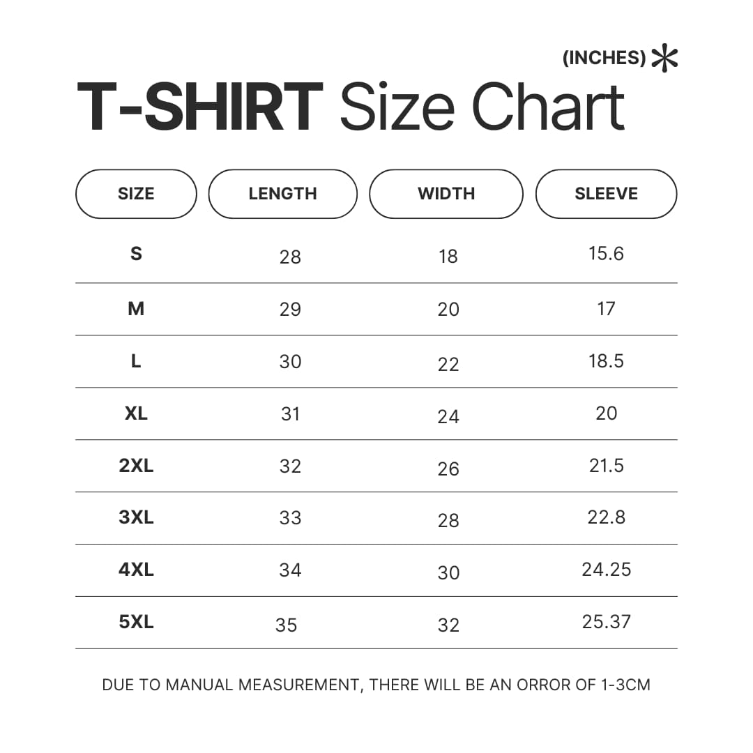 T shirt Size Chart - Mob Psycho 100 Shop