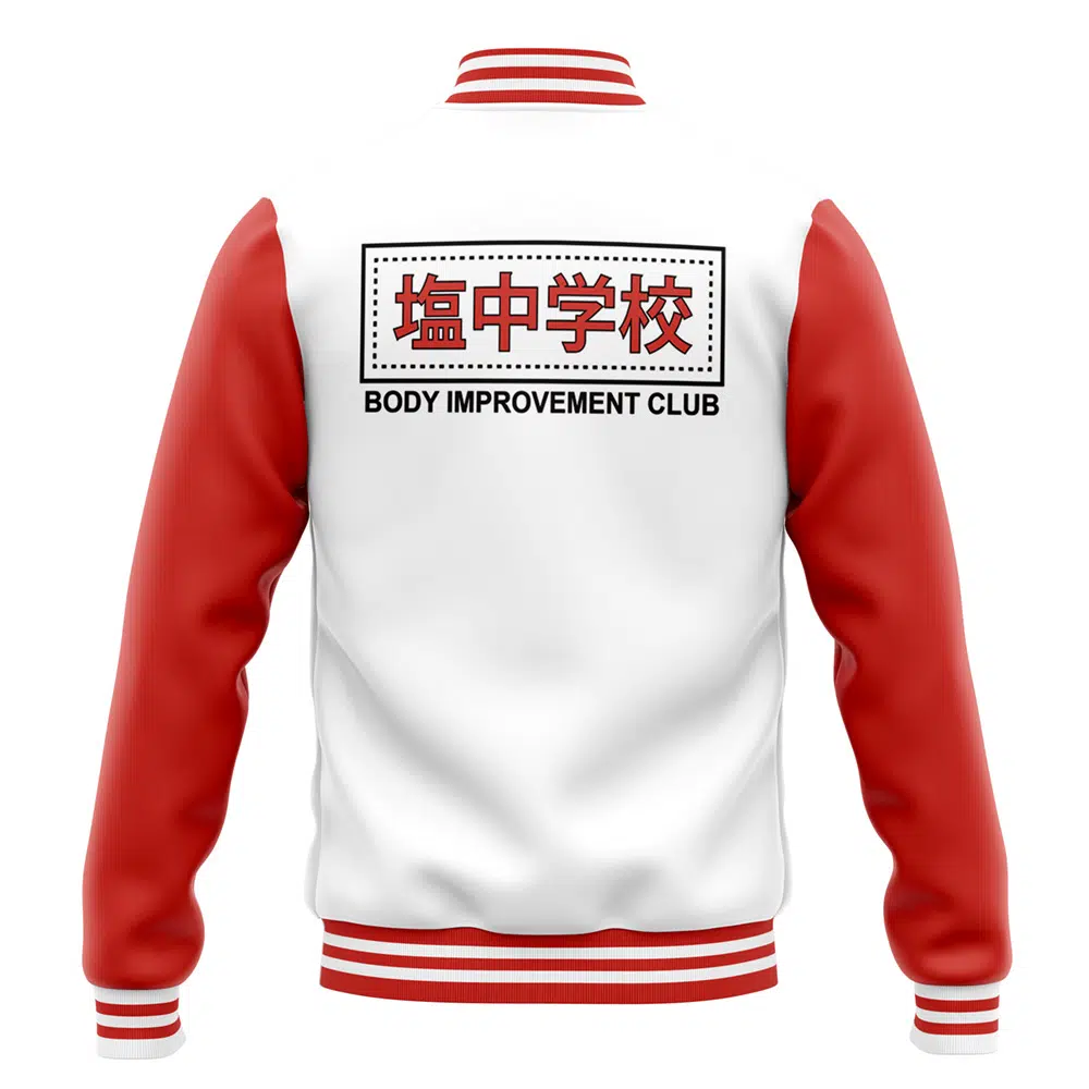 Body Improvement Mob Psycho 100 Varsity Jacket 3L BACK Mockup - Mob Psycho 100 Shop