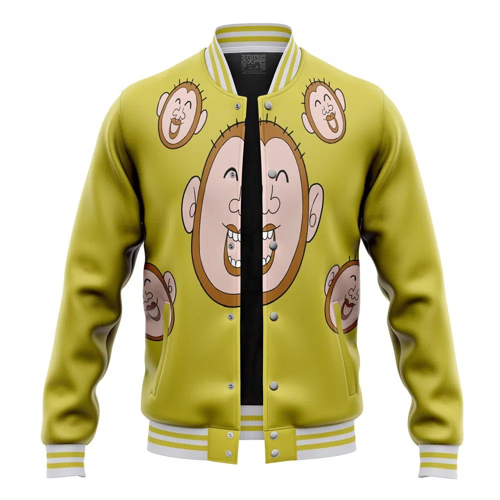 Mob Monkey Shirt Mob Psycho 100 Varsity Jacket 3L FRONT Mockup - Mob Psycho 100 Shop